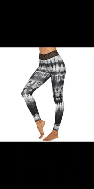 Stylish women's active leggings in vibrant tie-dye pattern, designed for moisture-wicking and comfortable sports performance.